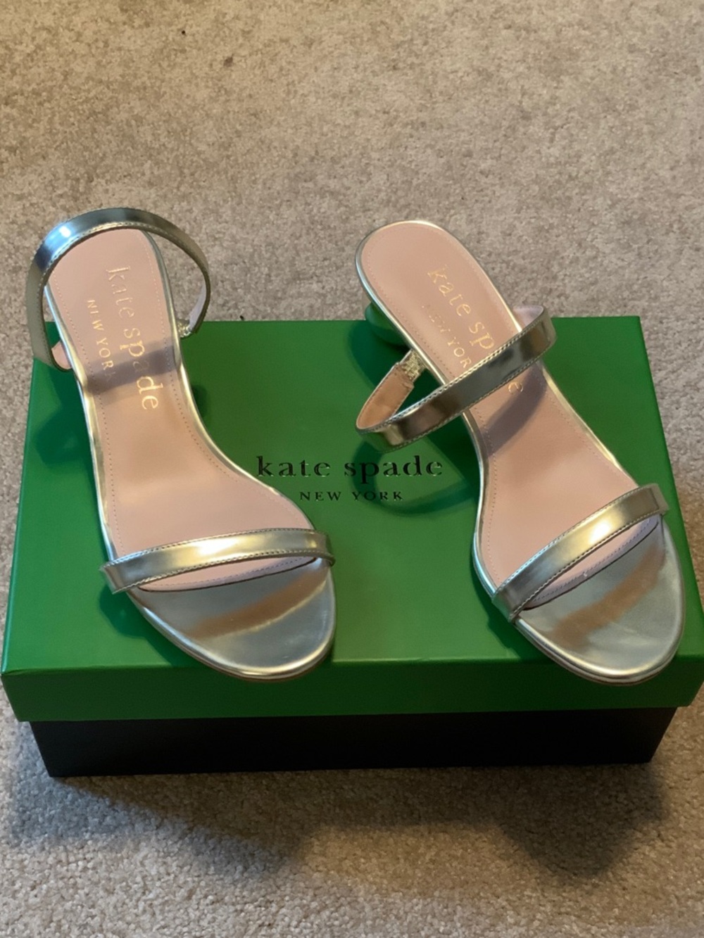 kate spade Metallic Silver Open-Toe Strappy Heels